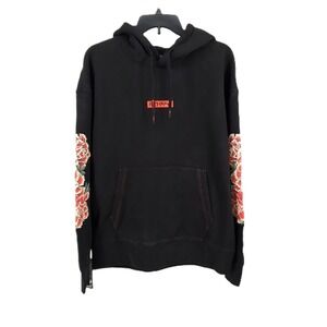 Ethika Mens Small 100% Cotton Lifestyle Hoodie Black Floral Sleeve Peony Graphic